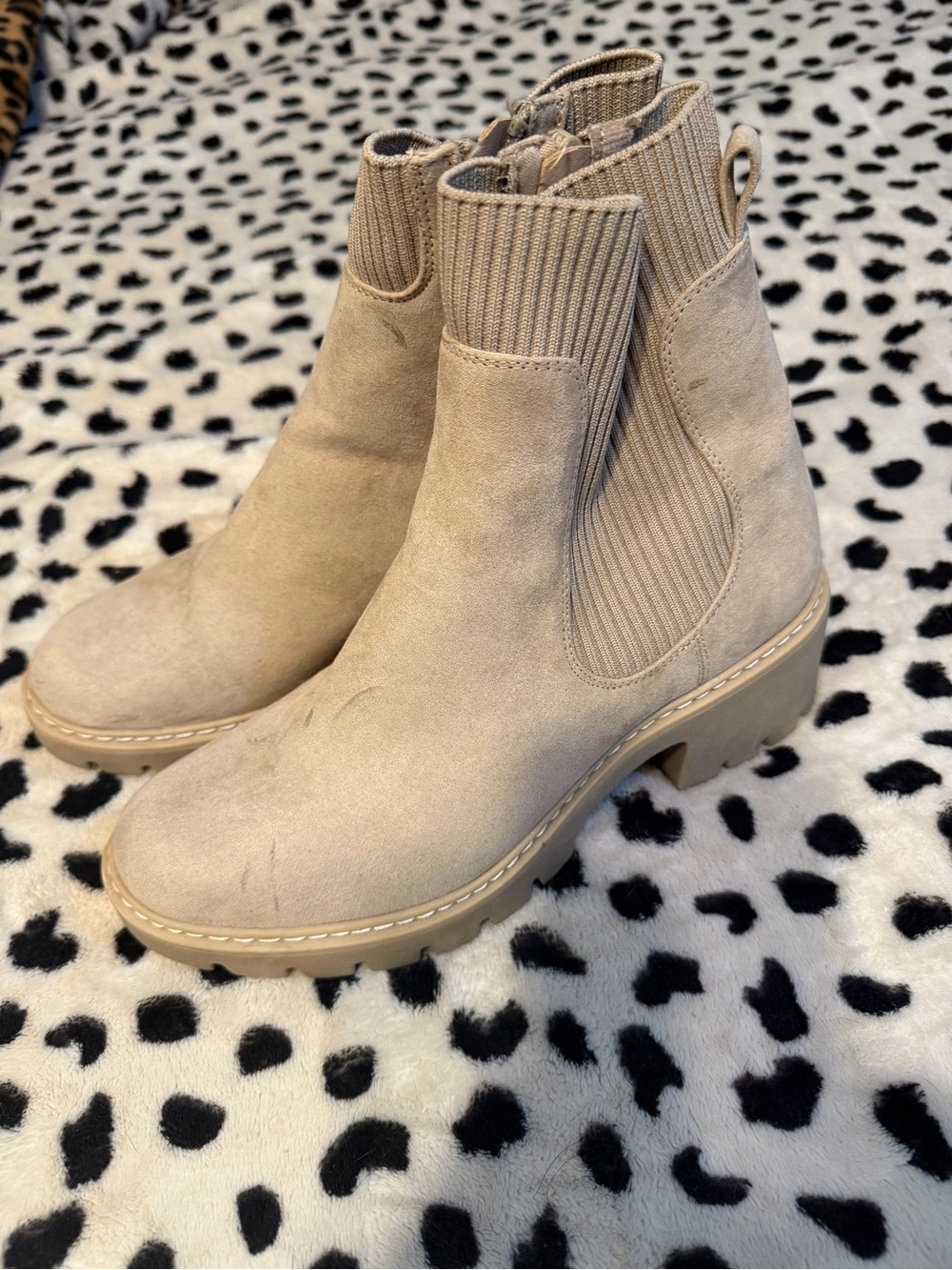 NOBO Tan Suede Ribbed Chelsea Ankle Booties